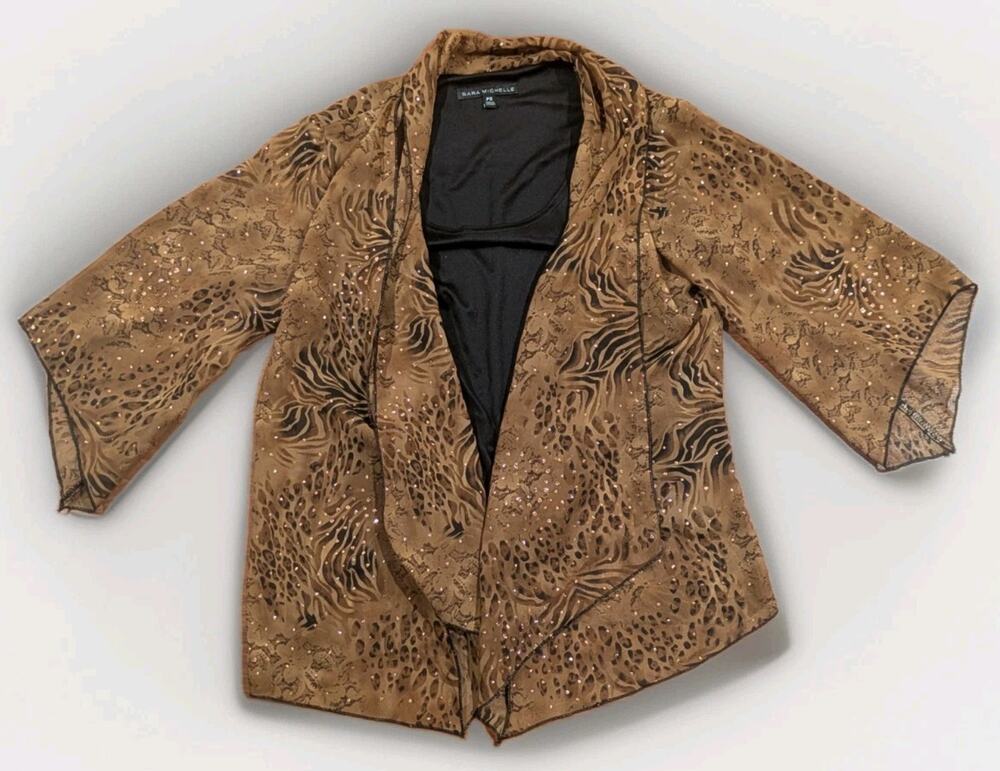 Sara Michelle Womens PS Y2K Animal Print Sheer Mesh Blazer Jacket Sparkle Petite
